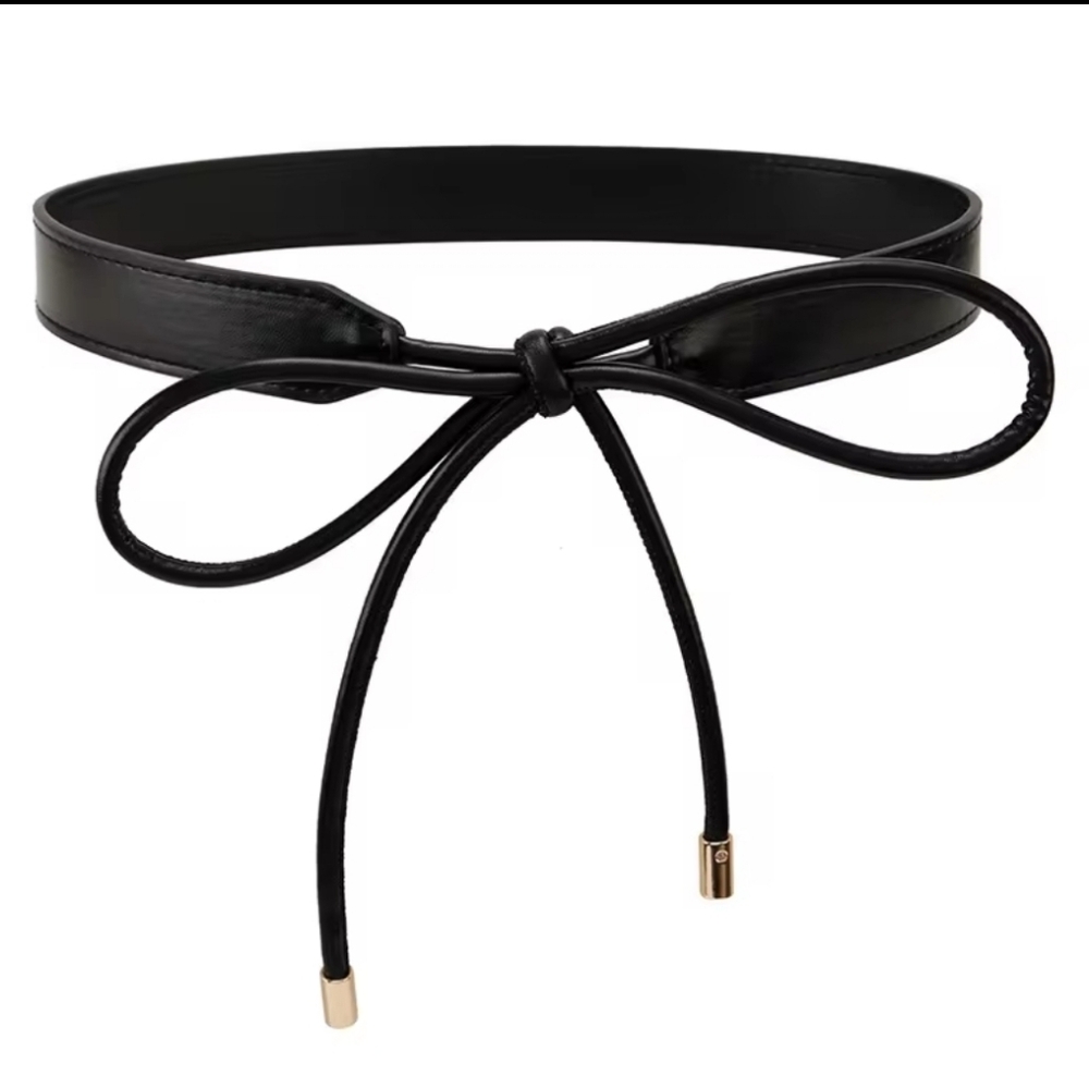 Black Pu Leather Knotted Tie Waist Belt | NWOT - Picture 2 of 5